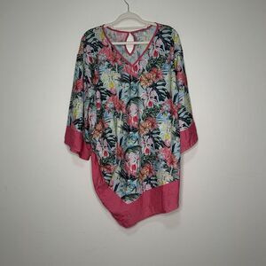 Tamsy Top Poncho Womens One Size Tropical Floral Oversized Beachy Coastal